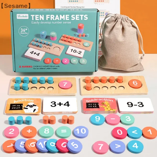 〔Sesame〕Wooden Number Board Cognitive Matching Addition And Subtraction Logical Thinking Training Mathematics Teaching Tool