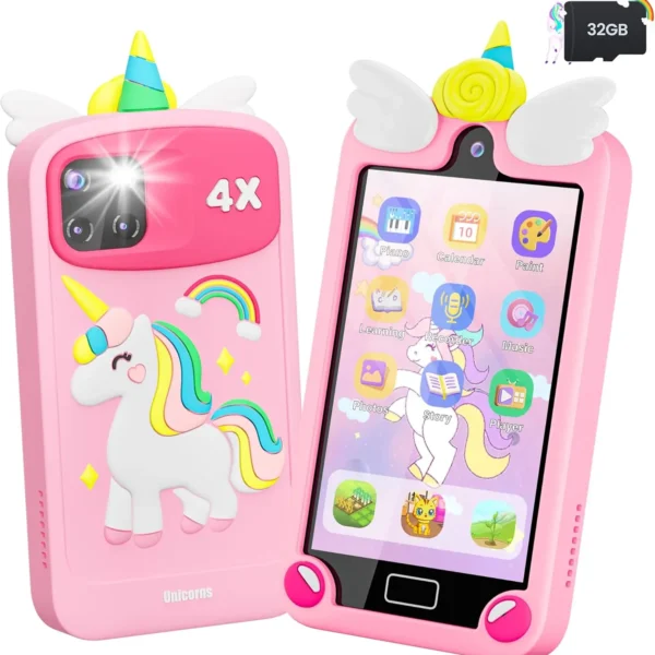 Kids Smart Phone for Girls with 4.0" Large Touchscreen, 32G Card Gifts for Kid Toys, Toddler Learning Toy, Dual Lens(Pink)