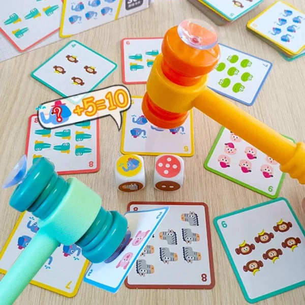 Kids Montessori Fun Mathematics Educational Toy Suction Cup Hammer Battle Table Game with Card Logic Thinking Training Math Toys
