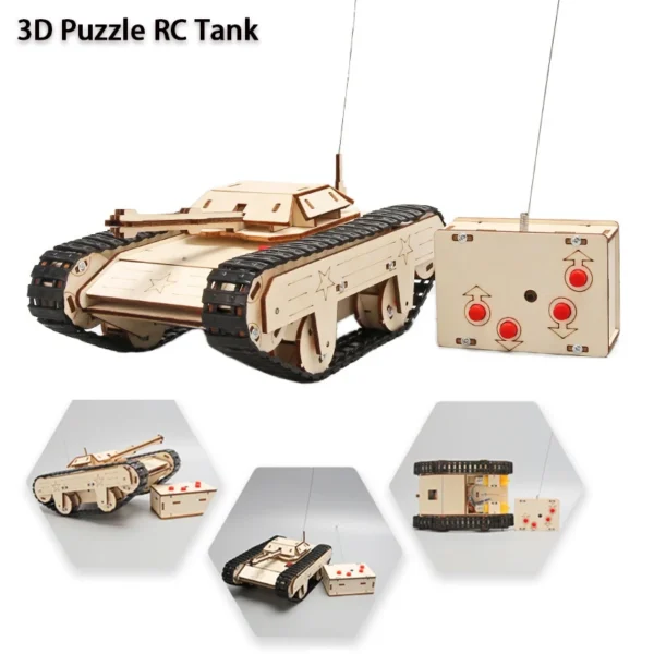 DIY Wooden 3D Puzzle Tank Model Science Kit Assembly Toys Rc Tank Physics Electronic School Project Scientific Experiment Toys