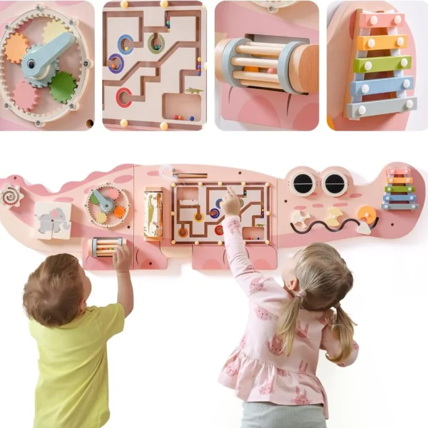 Robotime Robud Wooden Busy Board Montessori Learning Toy Wall Mounted Activity Centre with Gears Maze Wooden Toy Gifts